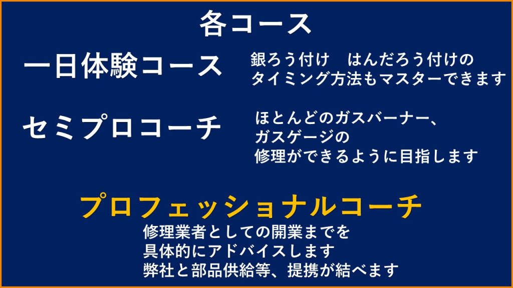 ガスバーナー　修理コース　各コース説明