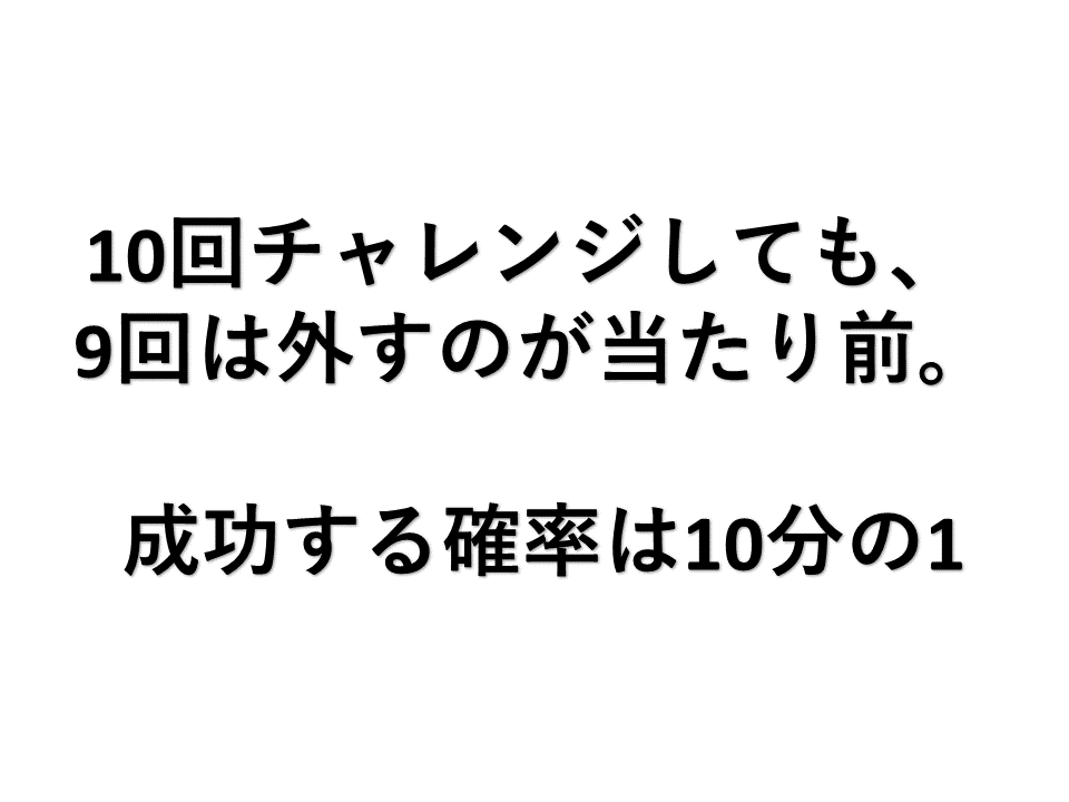 10回チャレンジしても、 9回は外すのが当たり前。 成功する確率は10分の1