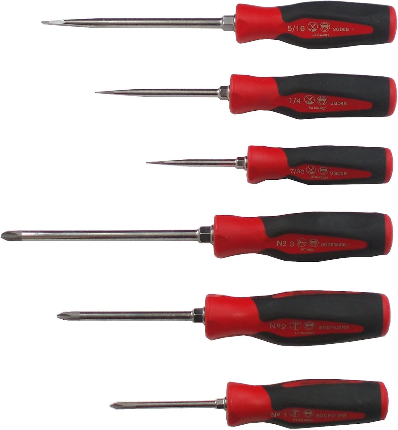 スナップオン Snap-on ドライバー 6本セット ソフトグリップハンドル レッド プラス/マイナス