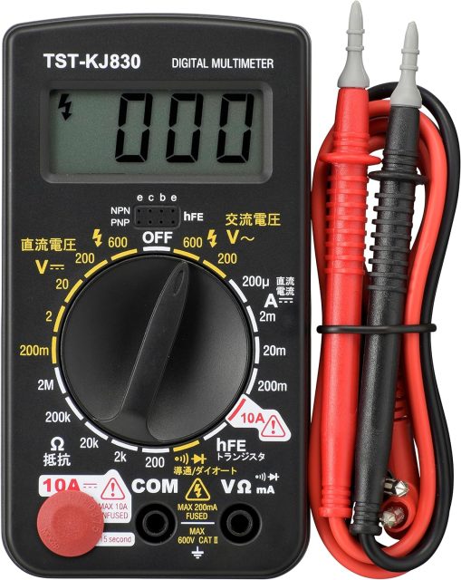 オーム電機 デジタルテスター 普及型 大型ロータリースイッチ トランジスターチェック機能付き TST-KJ830 08-1288 OHM