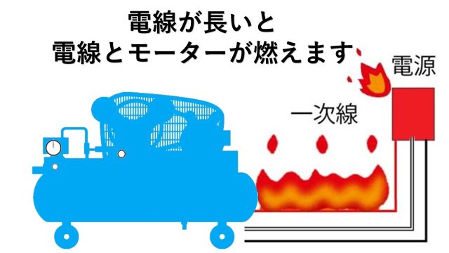 電線が長いとコンプレッサーが燃えます